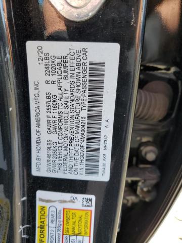 1HGCV3F14MA004215 - 2021 HONDA ACCORD HYBRID BLACK photo 13