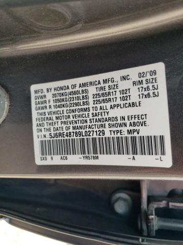 5J6RE48789L027129 - 2009 HONDA CR-V EXL GRAY photo 14