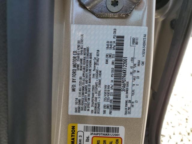 3FA6P0T96KR122001 - 2019 FORD FUSION SE WHITE photo 12