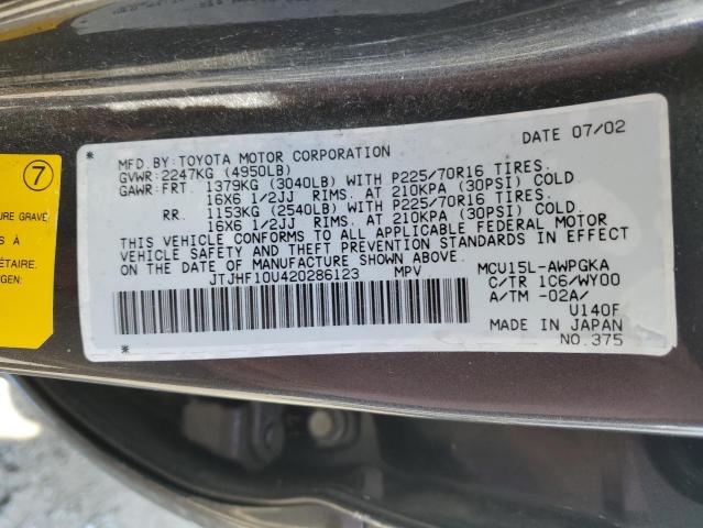 JTJHF10U420286123 - 2002 LEXUS RX 300 GRAY photo 13