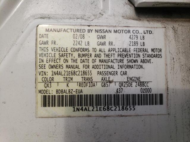 1N4AL21E68C218655 - 2008 NISSAN ALTIMA 2.5 WHITE photo 12