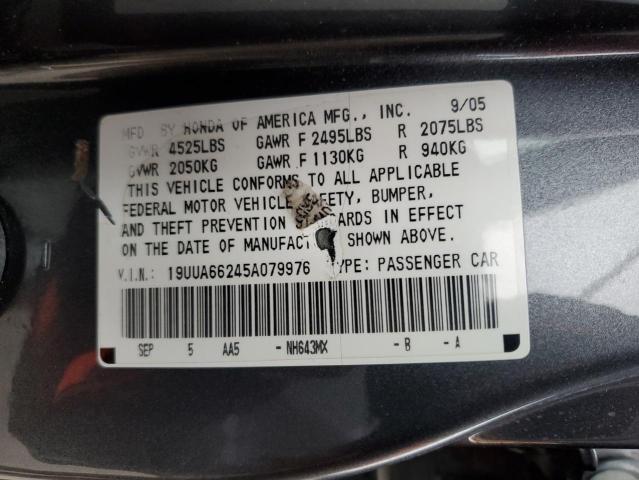 19UUA66245A079976 - 2005 ACURA TL GRAY photo 12