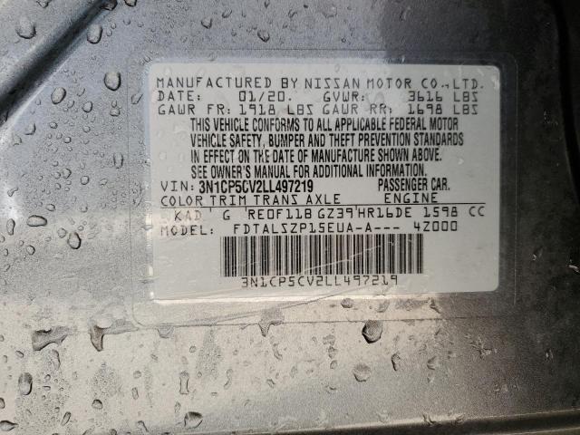 3N1CP5CV2LL497219 - 2020 NISSAN KICKS SV GRAY photo 12