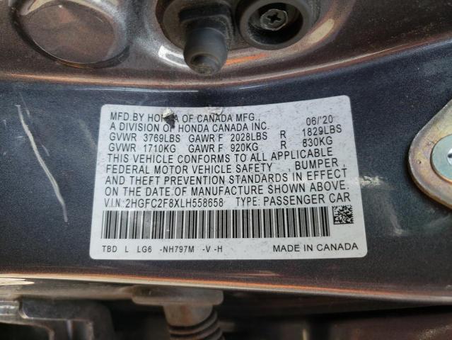 2HGFC2F8XLH558658 - 2020 HONDA CIVIC SPORT GRAY photo 12