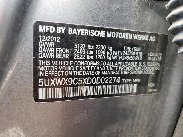 5UXWX9C5XD0D02274 - 2013 BMW X3 XDRIVE28I GRAY photo 13