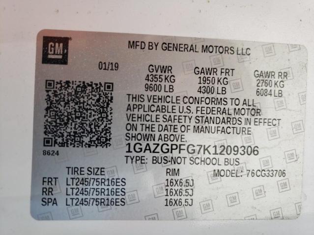 1GAZGPFG7K1209306 - 2019 CHEVROLET EXPRESS LT WHITE photo 13