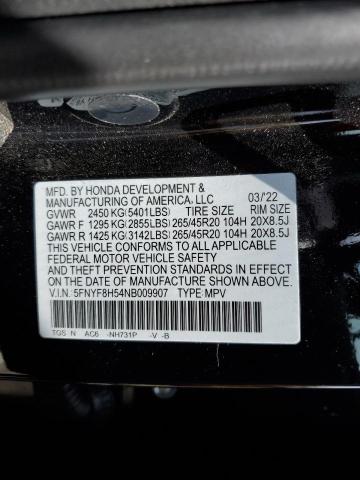 5FNYF8H54NB009907 - 2022 HONDA PASSPORT EXL BLACK photo 13