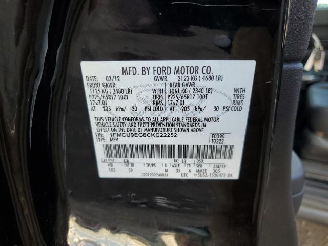 1FMCU9EG6CKC22252 - 2012 FORD ESCAPE LIMITED BLACK photo 12