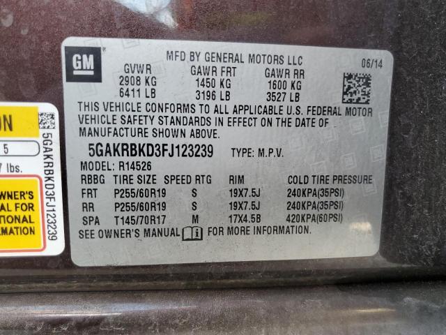 5GAKRBKD3FJ123239 - 2015 BUICK ENCLAVE BURGUNDY photo 14