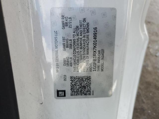 1G1FB1RX7K0149916 - 2019 CHEVROLET CAMARO LS WHITE photo 12