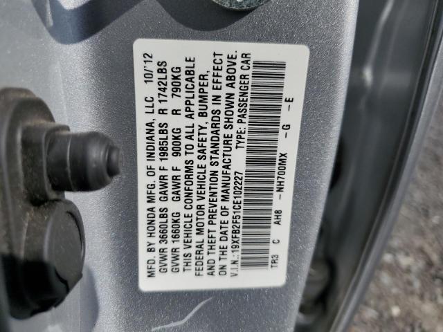 19XFB2F51CE102227 - 2012 HONDA CIVIC LX SILVER photo 12