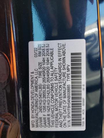 5FNYF8H54NB008885 - 2022 HONDA PASSPORT EXL ლურჯი ფოტო 13