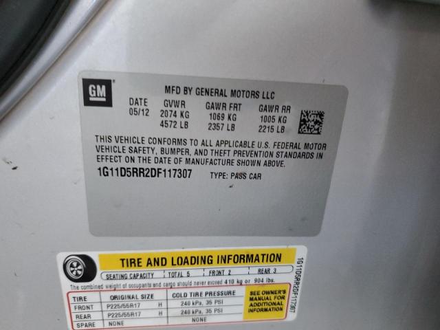 1G11D5RR2DF117307 - 2013 CHEVROLET MALIBU 1LT SILVER photo 12