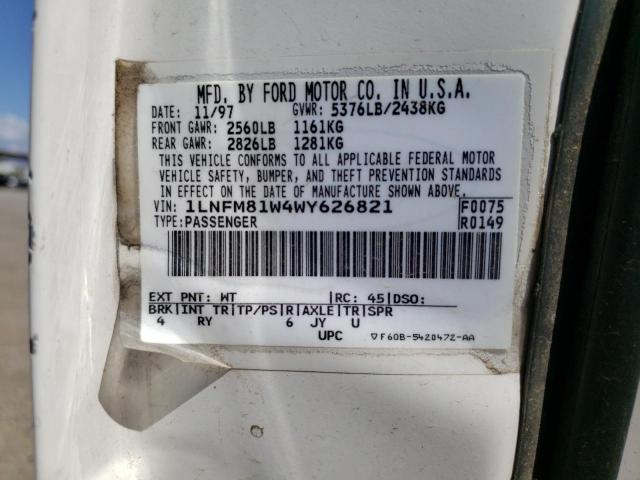 1LNFM81W4WY626821 - 1998 LINCOLN TOWN CAR EXECUTIVE WHITE photo 12