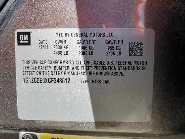 1G1ZC5E0XCF248612 - 2012 CHEVROLET MALIBU 1LT CHARCOAL photo 12