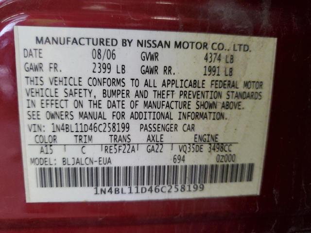 1N4BL11D46C258199 - 2006 NISSAN ALTIMA SE RED photo 12