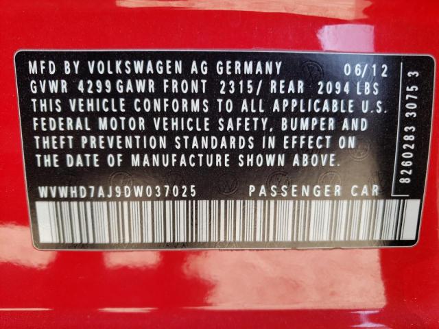 WVWHD7AJ9DW037025 - 2013 VOLKSWAGEN GTI RED photo 12