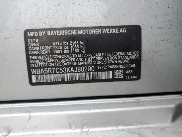 WBA5R7C53KAJ80290 - 2019 BMW 330XI SILVER photo 12