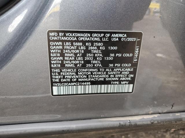 1V2LC2CA9PC214495 - 2023 VOLKSWAGEN ATLAS CROS SE Մոխրագույն լուսանկար 12