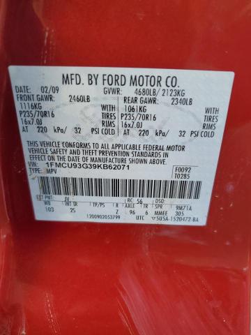 1FMCU93G39KB62071 - 2009 FORD ESCAPE XLT RED photo 13