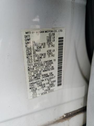 1N6AA07C28N352607 - 2008 NISSAN TITAN XE WHITE photo 12