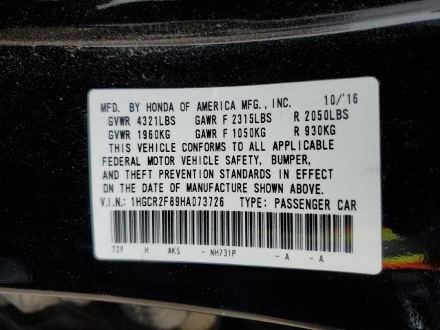 1HGCR2F89HA073726 - 2017 HONDA ACCORD EXL BLACK photo 12