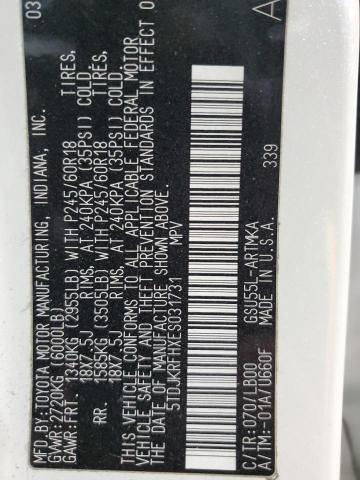 5TDJKRFHXES031731 - 2014 TOYOTA HIGHLANDER XLE 白色 照片 14