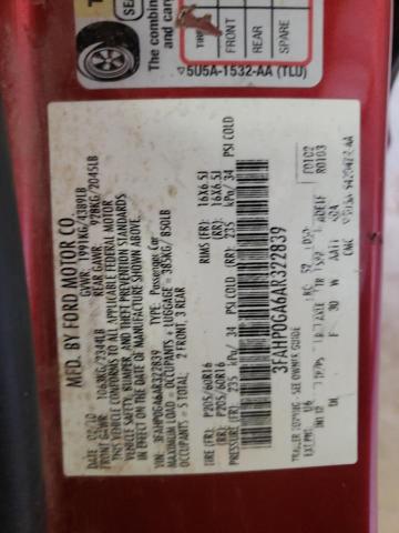 3FAHP0GA6AR322839 - 2010 FORD FUSION S RED photo 12