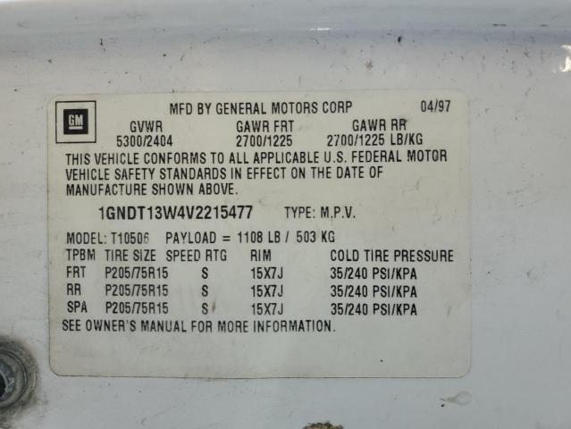 1GNDT13W4V2215477 - 1997 CHEVROLET BLAZER WHITE photo 12