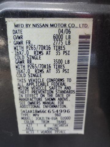 5N1AR18W66C654996 - 2006 NISSAN PATHFINDER LE 石墨色 照片 13