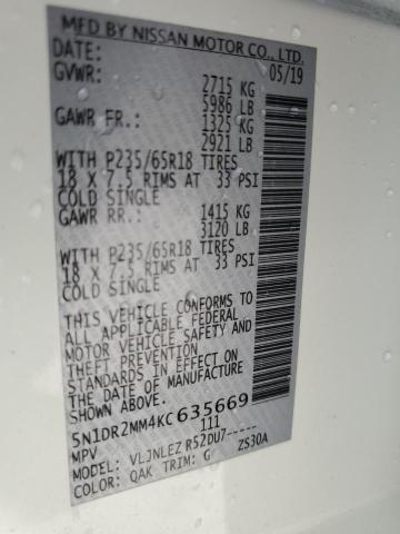 5N1DR2MM4KC635669 - 2019 NISSAN PATHFINDER S WHITE photo 14