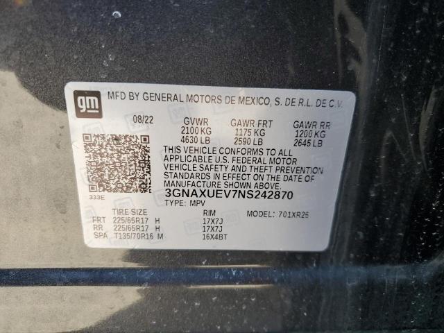 3GNAXUEV7NS242870 - 2022 CHEVROLET EQUINOX LT GRAY photo 12