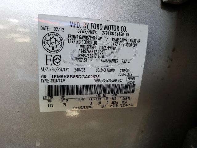 1FM5K8B85DGA02675 - 2013 FORD EXPLORER SILVER photo 13