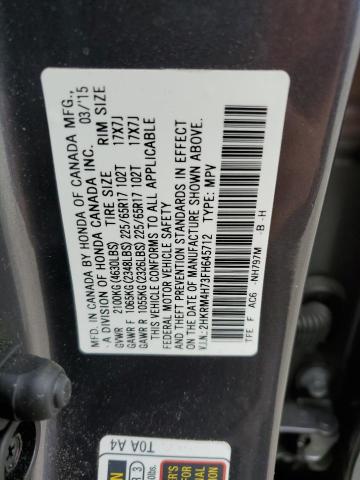 2HKRM4H73FH645712 - 2015 HONDA CR-V EXL GRAY photo 14