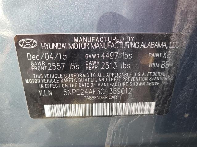 5NPE24AF3GH359012 - 2016 HYUNDAI SONATA SE BLUE photo 12