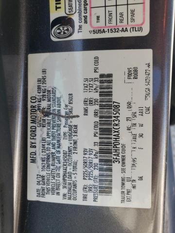 3FAHP0HAXCR345087 - 2012 FORD FUSION SE GRAY photo 13