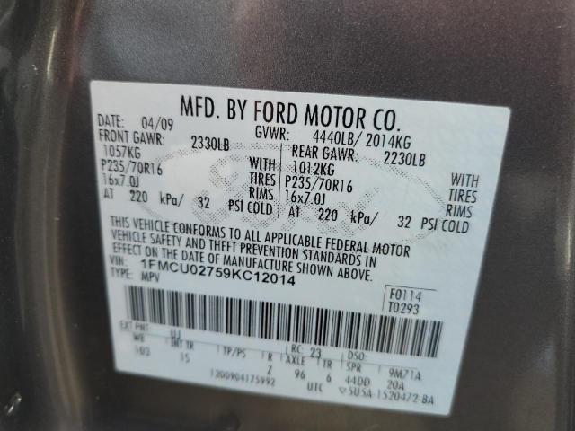 1FMCU02759KC12014 - 2009 FORD ESCAPE XLS GRAY photo 14