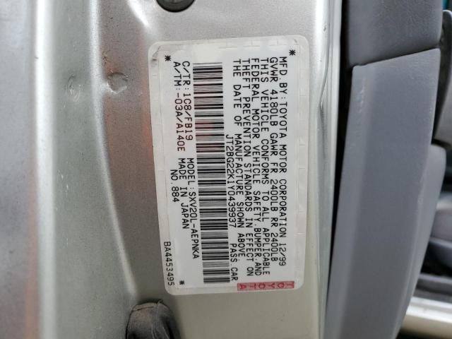 JT2BG22K1Y0439937 - 2000 TOYOTA CAMRY CE SILVER photo 12