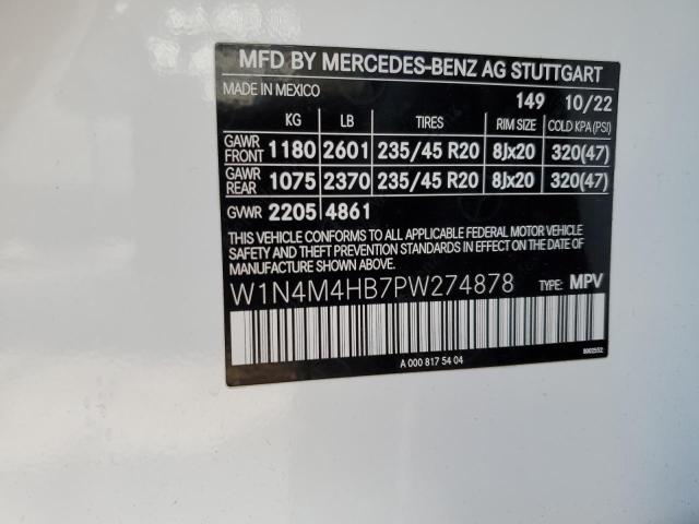 W1N4M4HB7PW274878 - 2023 MERCEDES-BENZ GLB 250 4MATIC WHITE photo 12