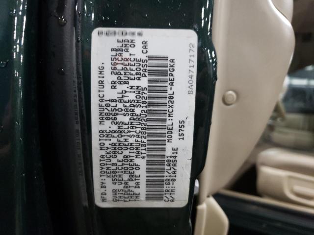 4T1BF28B22U210275 - 2002 TOYOTA AVALON XL GREEN photo 12