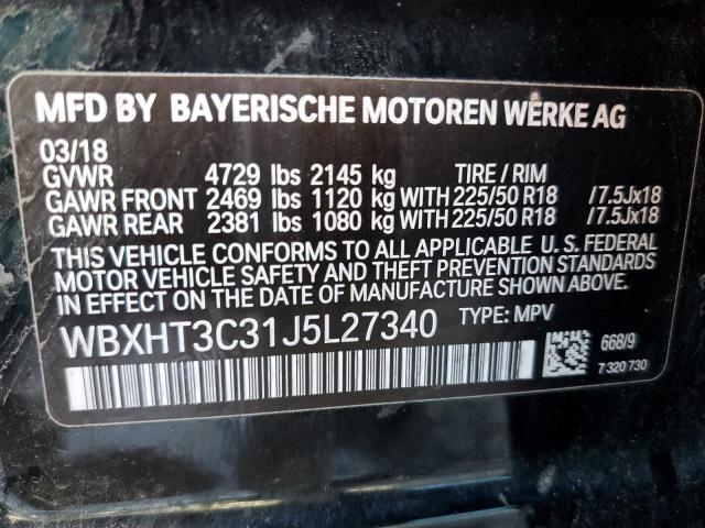 WBXHT3C31J5L27340 - 2018 BMW X1 XDRIVE28I BLACK photo 12
