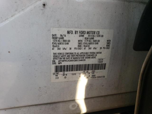 2FMPK3G95GBC04635 - 2016 FORD EDGE SE WHITE photo 12