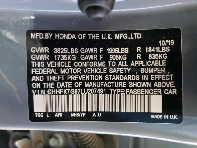 SHHFK7G97LU207491 - 2020 HONDA CIVIC SPORT TOURING CHARCOAL photo 13