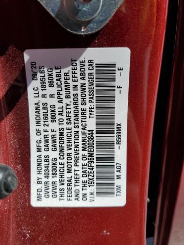 19XZE4F96ME003844 - 2021 HONDA INSIGHT TOURING RED photo 12