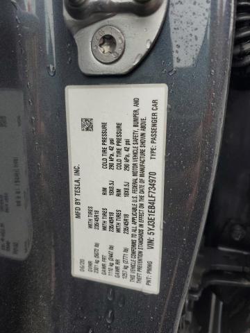 5YJ3E1EB4LF734970 - 2020 TESLA MODEL 3 GRAY photo 12