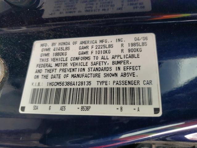 1HGCM56386A128135 - 2006 HONDA ACCORD SE BLUE photo 12