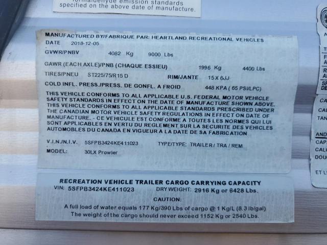 5SFPB3424KE411023 - 2019 HEART LAND PROWLER 灰色 照片 10