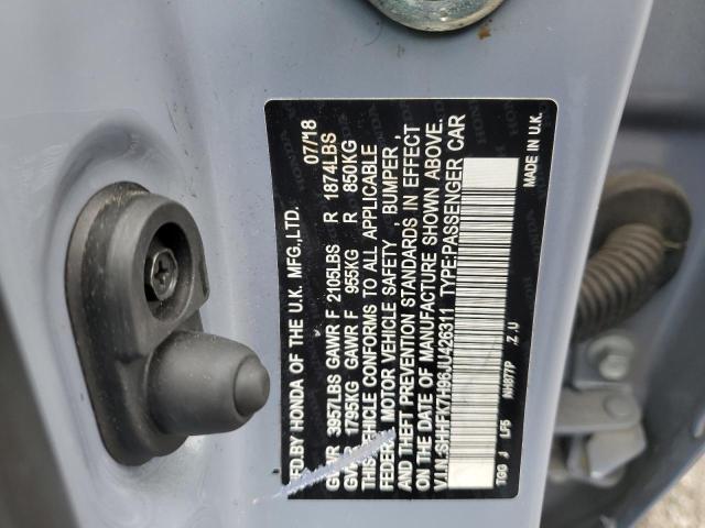SHHFK7H96JU426311 - 2018 HONDA CIVIC SPORT TOURING GRAY photo 12