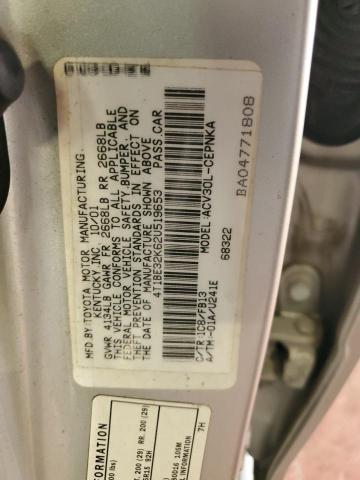 4T1BE32K62U519653 - 2002 TOYOTA CAMRY LE SILVER photo 12