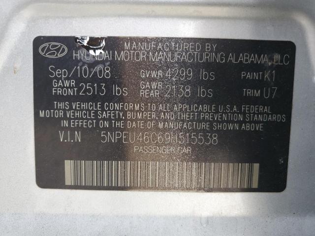 5NPEU46C69H515538 - 2009 HYUNDAI SONATA SE SILVER photo 12